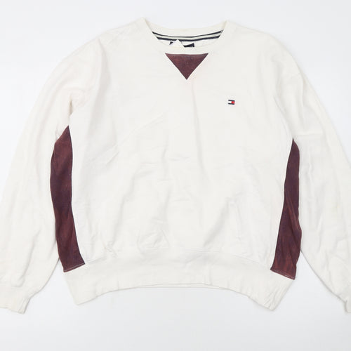 Tommy Hilfiger Women Ivory & Brown Cotton Crew Neck Pullover Sweatshirt M