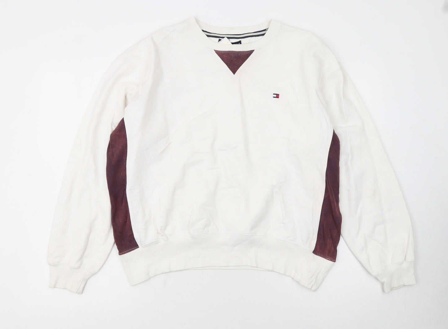 Tommy Hilfiger Women Ivory & Brown Cotton Crew Neck Pullover Sweatshirt M