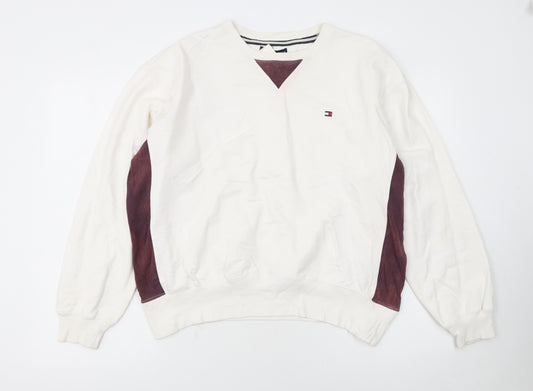 Tommy Hilfiger Women Ivory & Brown Cotton Crew Neck Pullover Sweatshirt M