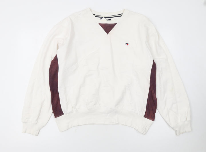 Tommy Hilfiger Women Ivory & Brown Cotton Crew Neck Pullover Sweatshirt M