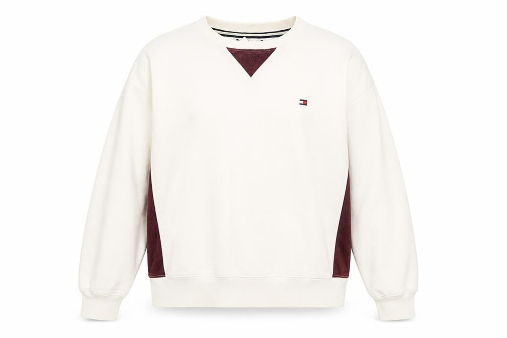 Front view of Tommy Hilfiger Women Ivory & Brown Cotton Crew Neck Pullover Sweatshirt M