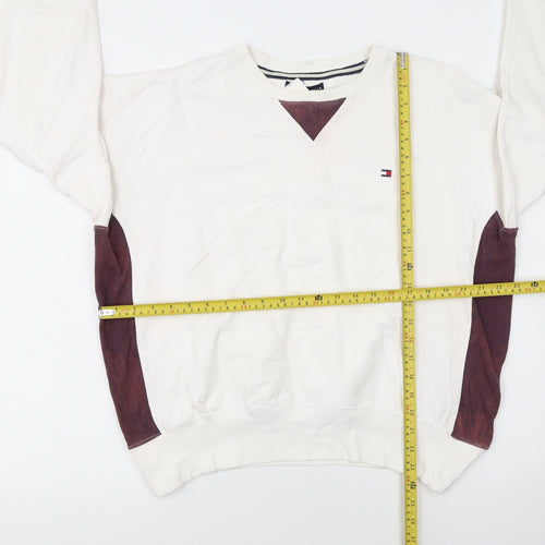 Tommy Hilfiger Women Ivory & Brown Cotton Crew Neck Pullover Sweatshirt M