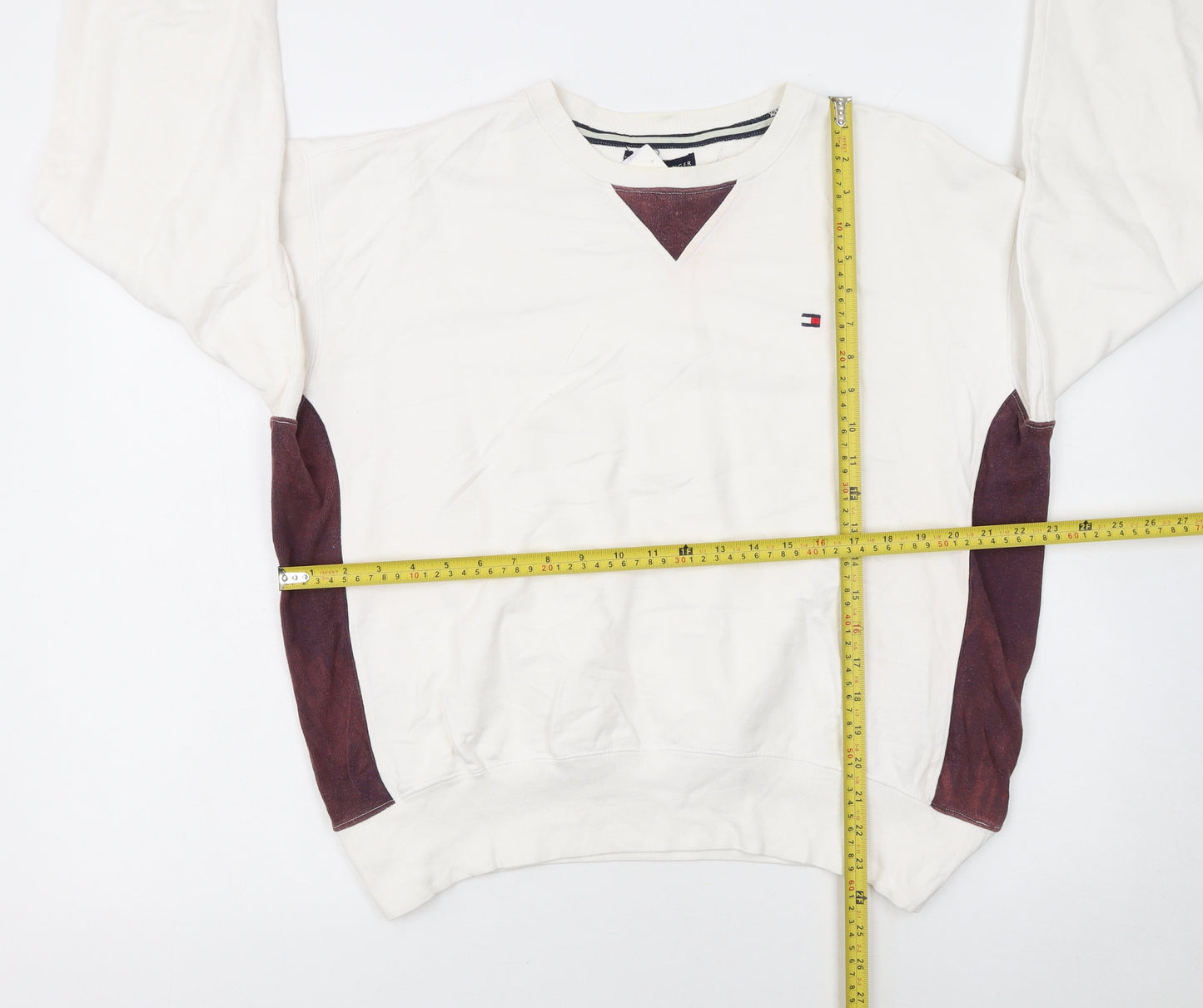 Tommy Hilfiger Women Ivory & Brown Cotton Crew Neck Pullover Sweatshirt M