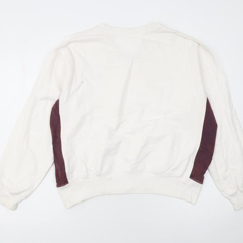 Tommy Hilfiger Women Ivory & Brown Cotton Crew Neck Pullover Sweatshirt M