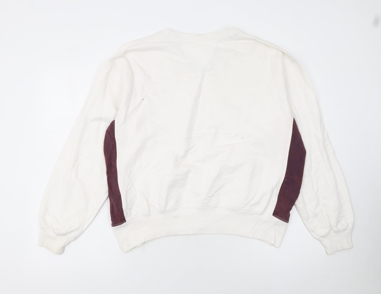 Tommy Hilfiger Women Ivory & Brown Cotton Crew Neck Pullover Sweatshirt M