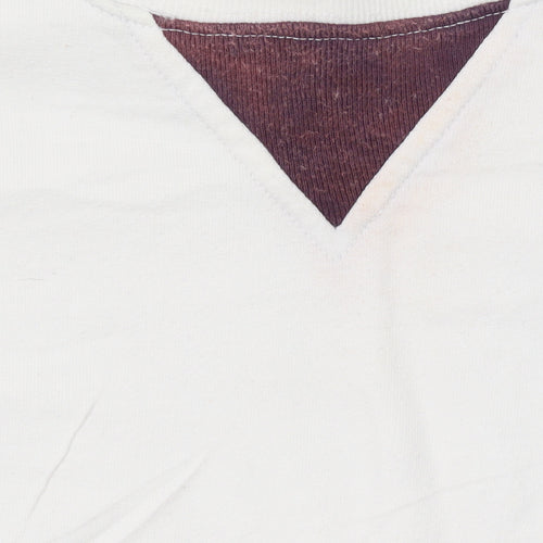 Tommy Hilfiger Women Ivory & Brown Cotton Crew Neck Pullover Sweatshirt M