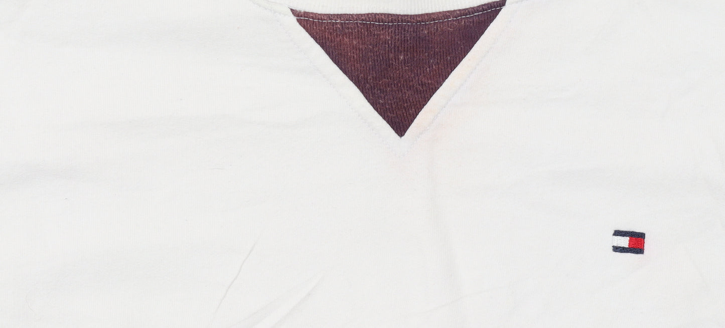 Tommy Hilfiger Women Ivory & Brown Cotton Crew Neck Pullover Sweatshirt M