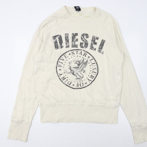 Diesel Women Beige Graphic Crew Neck Sweatshirt XXL Cotton