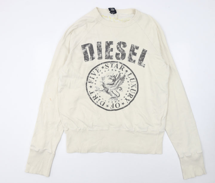 Diesel Women Beige Graphic Crew Neck Sweatshirt XXL Cotton