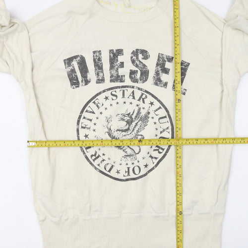 Diesel Women Beige Graphic Crew Neck Sweatshirt XXL Cotton
