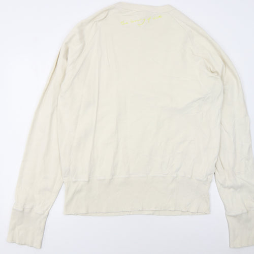 Diesel Women Beige Graphic Crew Neck Sweatshirt XXL Cotton