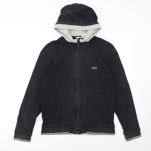 Hugo Boss Womens Black Full Zip Hoodie Size 14 Logo Hooded Sweatshirt