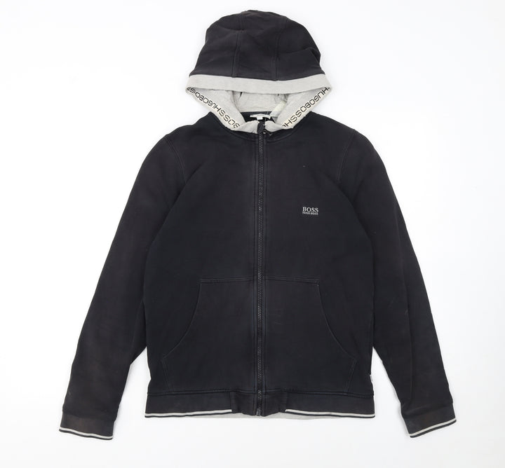 Hugo Boss Womens Black Full Zip Hoodie Size 14 Logo Hooded Sweatshirt