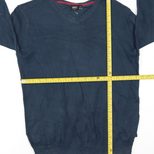 HUGO BOSS Men's Blue V-Neck Cotton Jumper Size S Regular Fit
