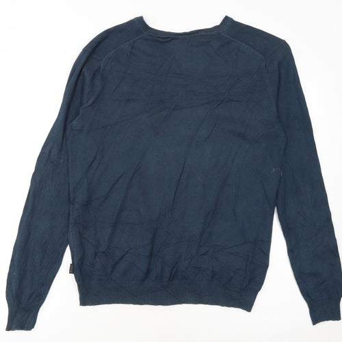 HUGO BOSS Men's Blue V-Neck Cotton Jumper Size S Regular Fit