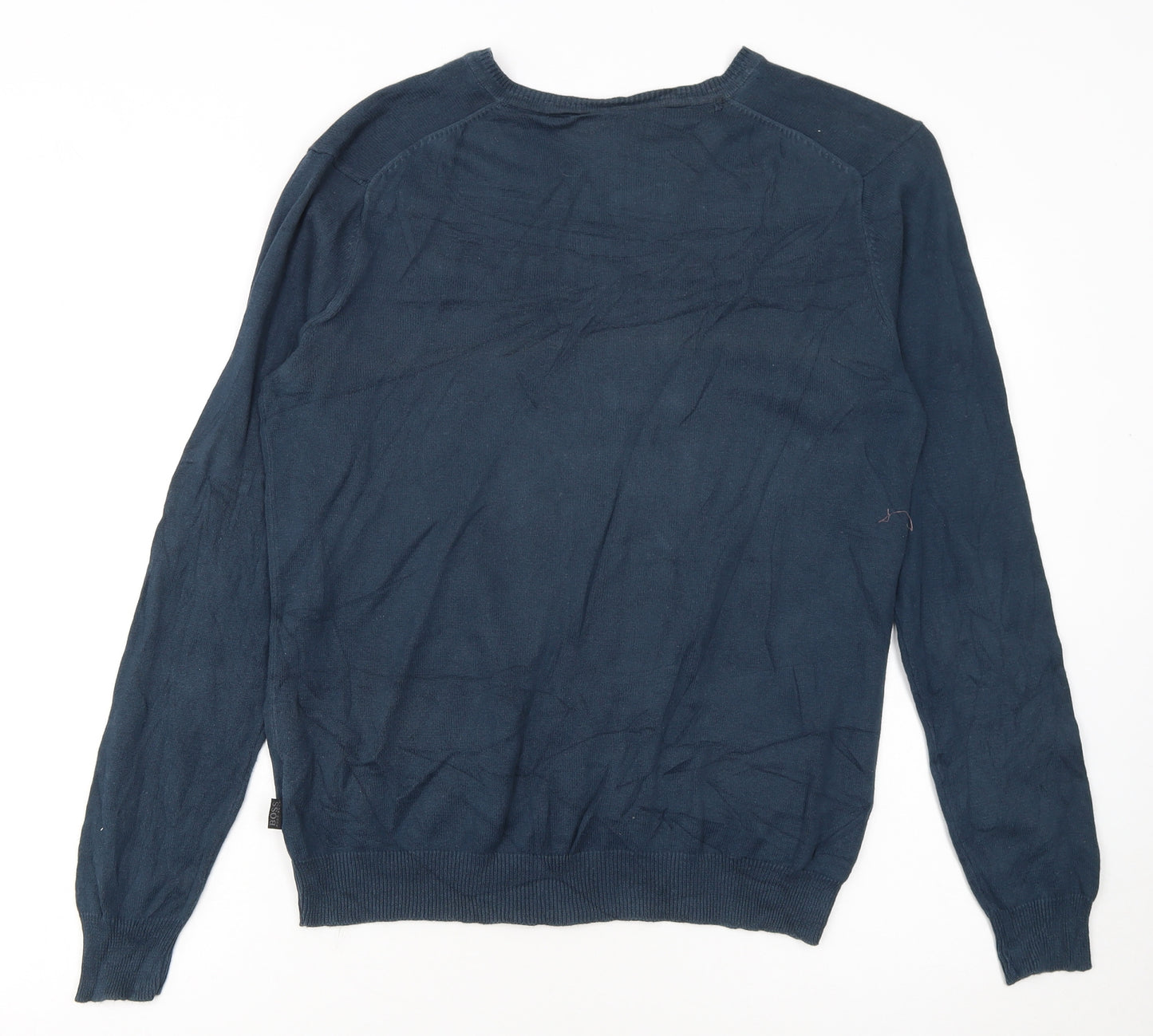 HUGO BOSS Men's Blue V-Neck Cotton Jumper Size S Regular Fit