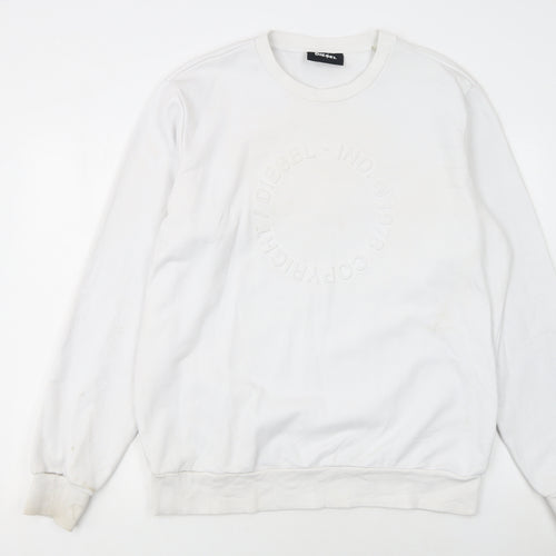Diesel Men’s White XL Pullover Sweatshirt Crew Neck Logo Cotton