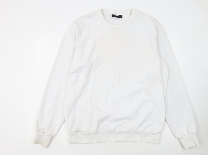 Diesel Men’s White XL Pullover Sweatshirt Crew Neck Logo Cotton