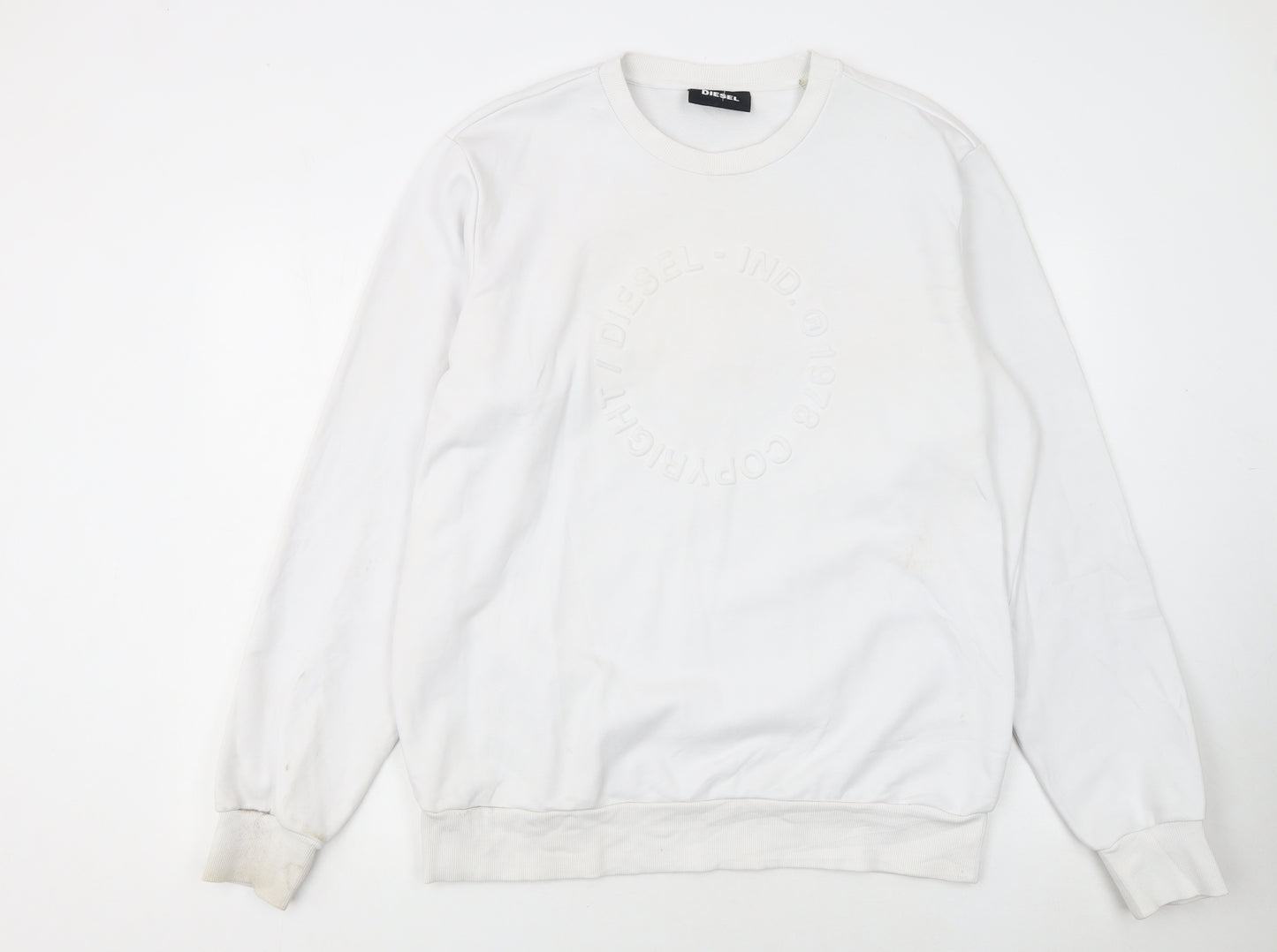 Diesel Men’s White XL Pullover Sweatshirt Crew Neck Logo Cotton