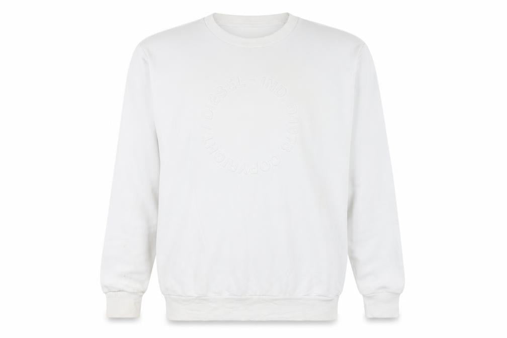 Front view of Diesel Men’s White XL Pullover Sweatshirt Crew Neck Logo Cotton