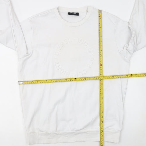 Diesel Men’s White XL Pullover Sweatshirt Crew Neck Logo Cotton