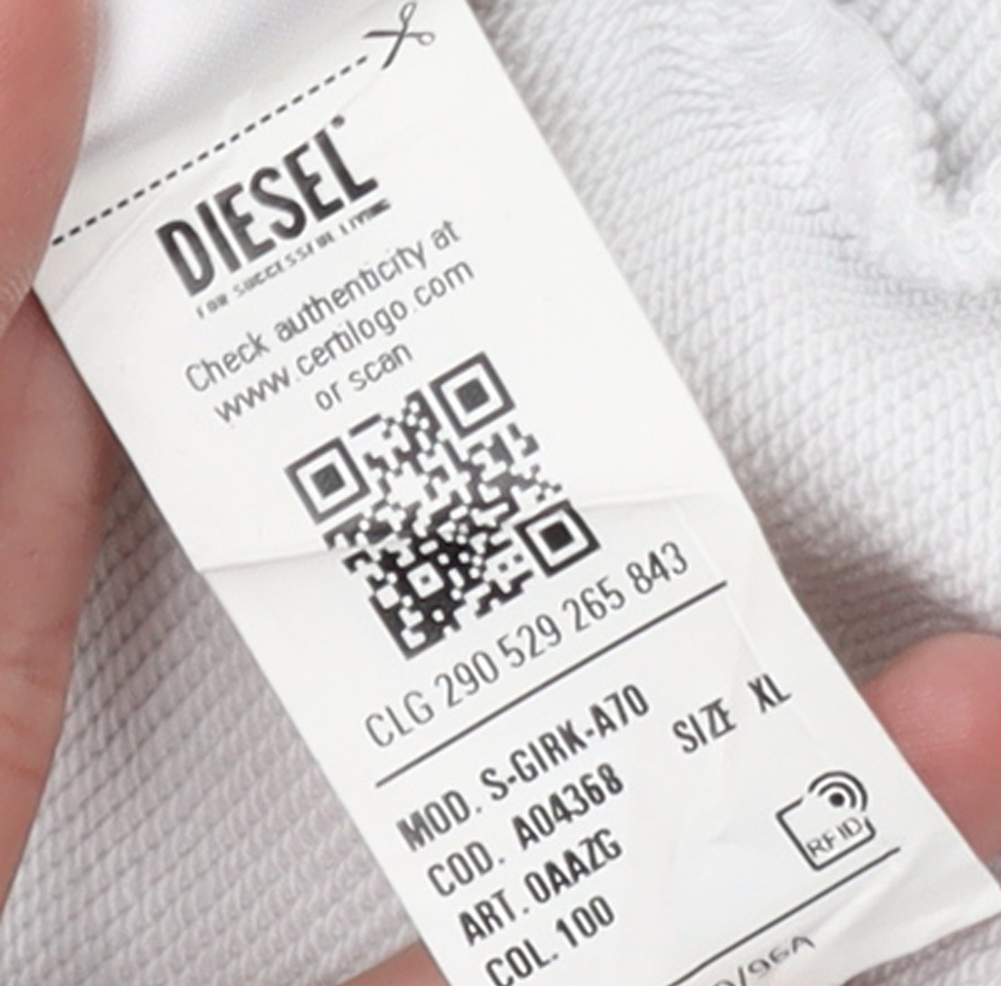 Diesel Men’s White XL Pullover Sweatshirt Crew Neck Logo Cotton