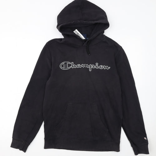 Champion Men's Black Pullover Hoodie Small Logo Fleece Sweatshirt