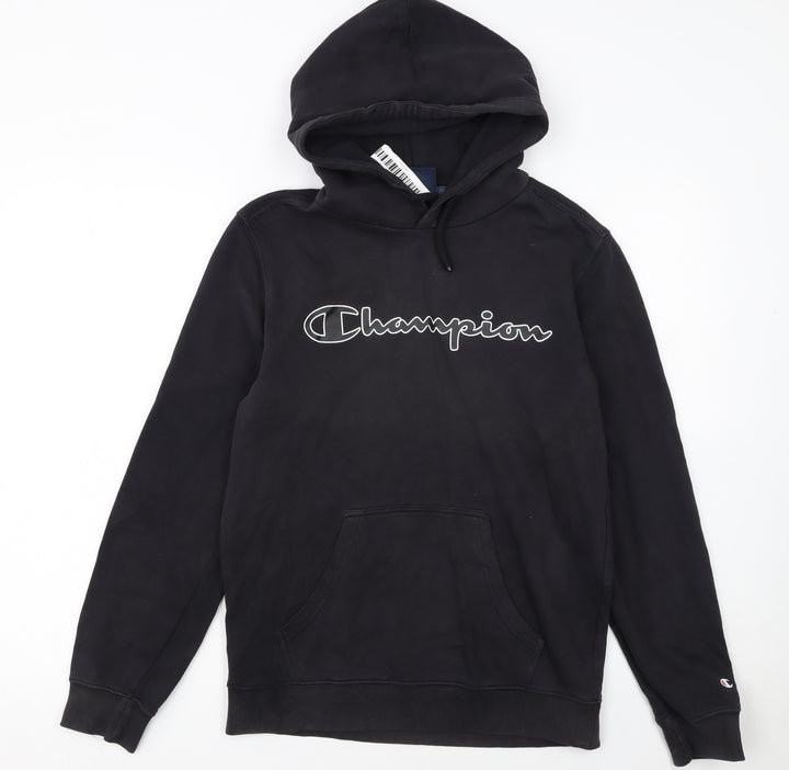 Champion Men's Black Pullover Hoodie Small Logo Fleece Sweatshirt