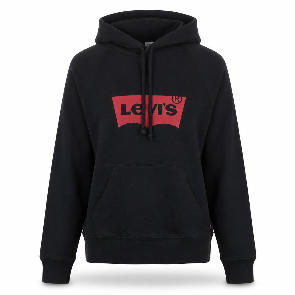 Front view of Levi's Women's Black Small Pullover Hoodie with Red Logo