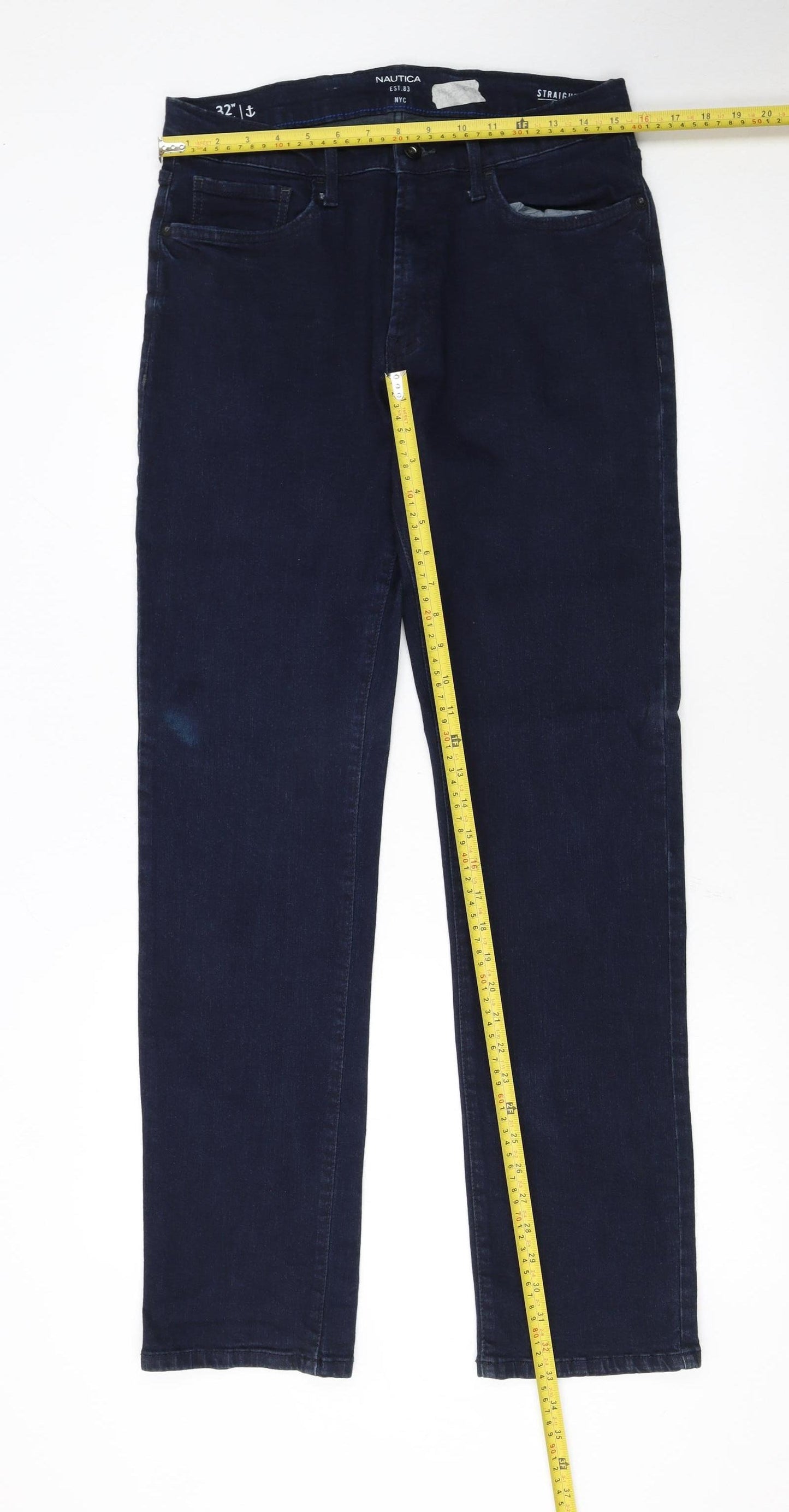 Nautica Men's Blue Straight Denim Jeans 32W x 32L Stretch Regular Fit