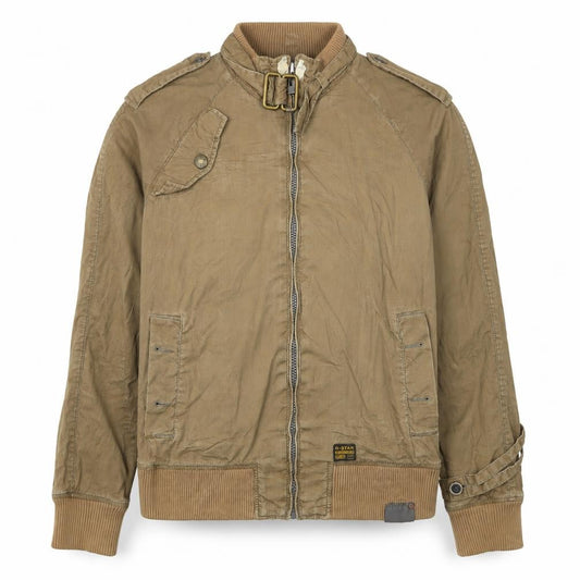 Front view of G-Star Men’s Beige Bomber Jacket XL Cotton Blend Casual Zip Up