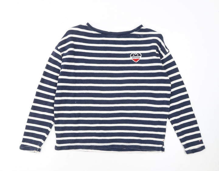 Tommy Hilfiger Girls Navy & White Striped Pullover Sweatshirt Size 152