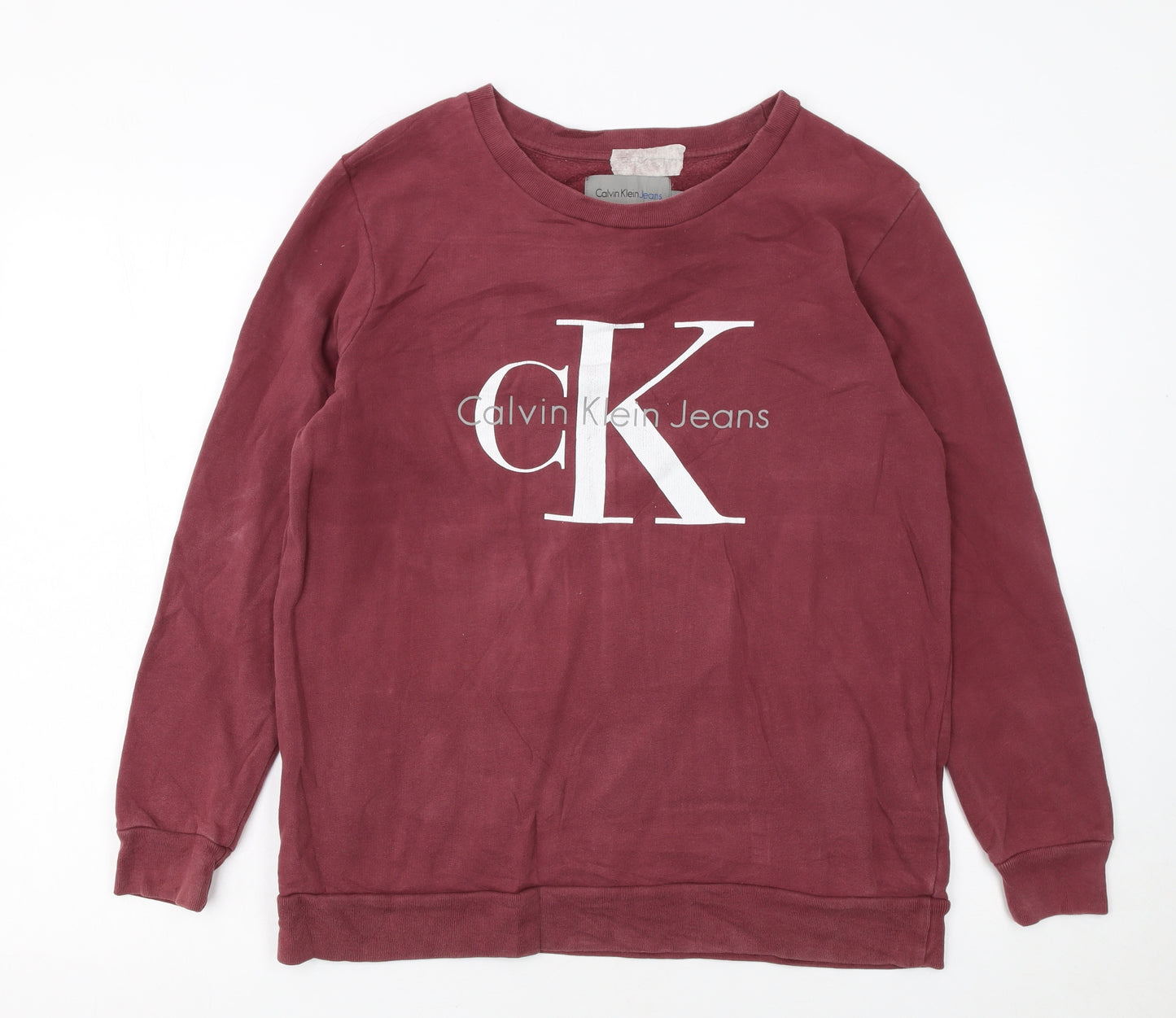Calvin Klein Jeans Mens Red Logo Pullover Sweatshirt Size M