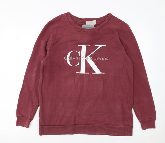 Calvin Klein Jeans Mens Red Logo Pullover Sweatshirt Size M