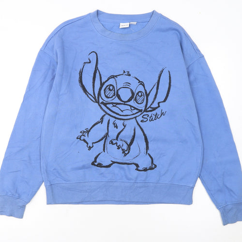 Disney Women Blue Stitch Sweatshirt XS Cotton Pullover