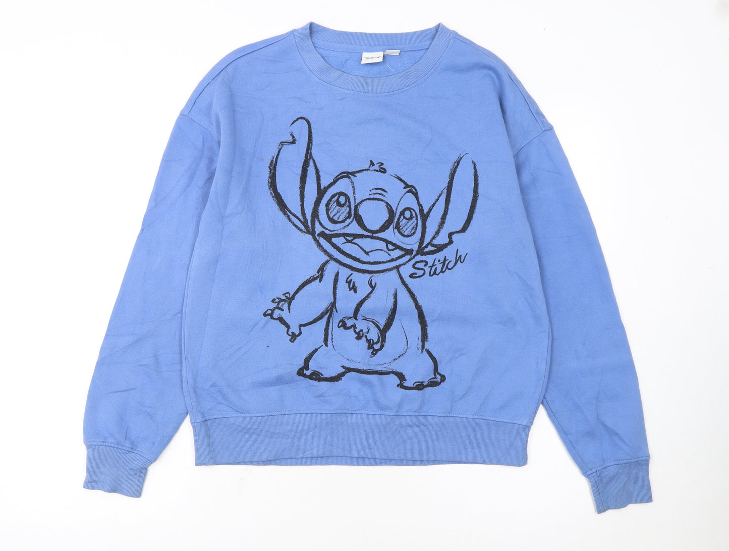 Disney Women Blue Stitch Sweatshirt XS Cotton Pullover
