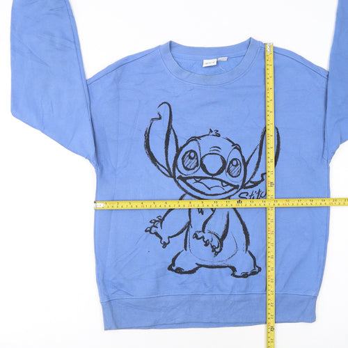 Disney Women Blue Stitch Sweatshirt XS Cotton Pullover