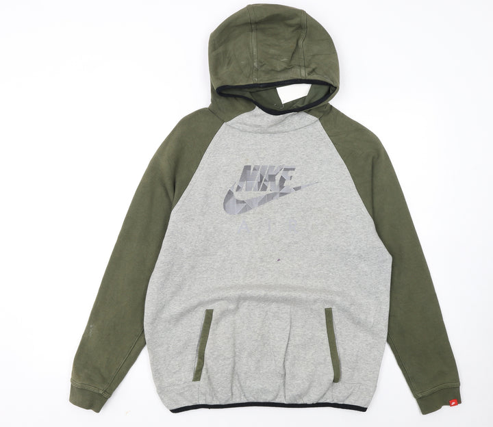 Nike Boys Grey Green Pullover Hoodie XL 13-15 Years Fleece Logo Sweatshirt