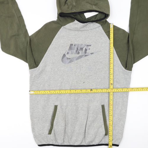 Nike Boys Grey Green Pullover Hoodie XL 13-15 Years Fleece Logo Sweatshirt