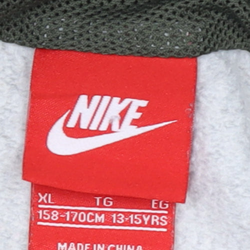 Nike Boys Grey Green Pullover Hoodie XL 13-15 Years Fleece Logo Sweatshirt