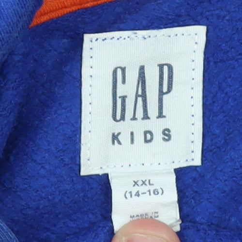 GAP Kids Boys Blue Pullover Hoodie Size 14-16 Cotton Blend Logo Sweatshirt