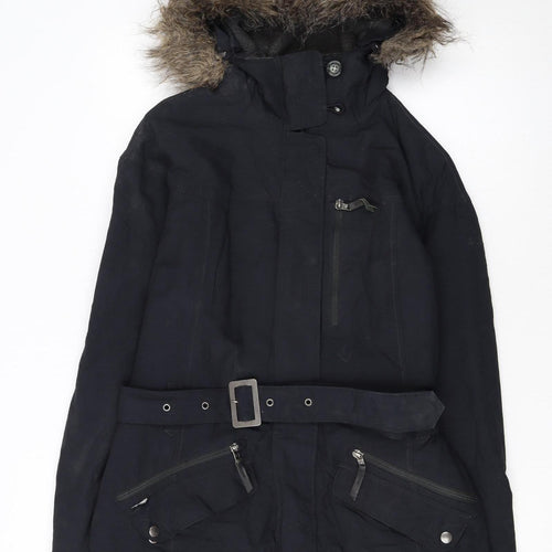 Columbia Womens Black Parka Jacket M Hooded Belted Winter Coat