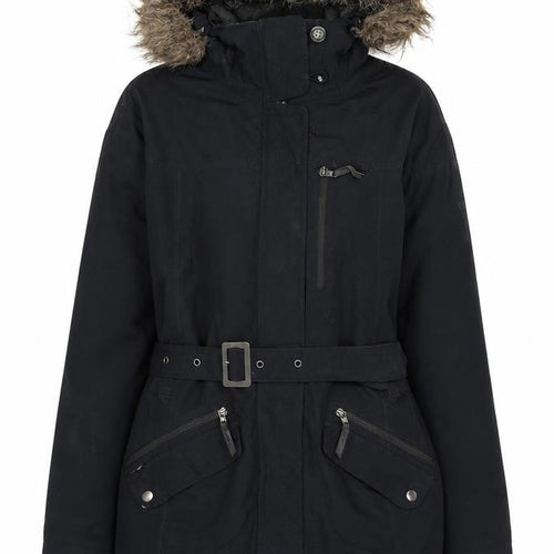 Columbia Womens Black Parka Jacket M Hooded Belted Winter Coat