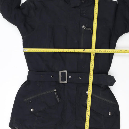 Columbia Womens Black Parka Jacket M Hooded Belted Winter Coat
