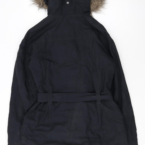 Columbia Womens Black Parka Jacket M Hooded Belted Winter Coat