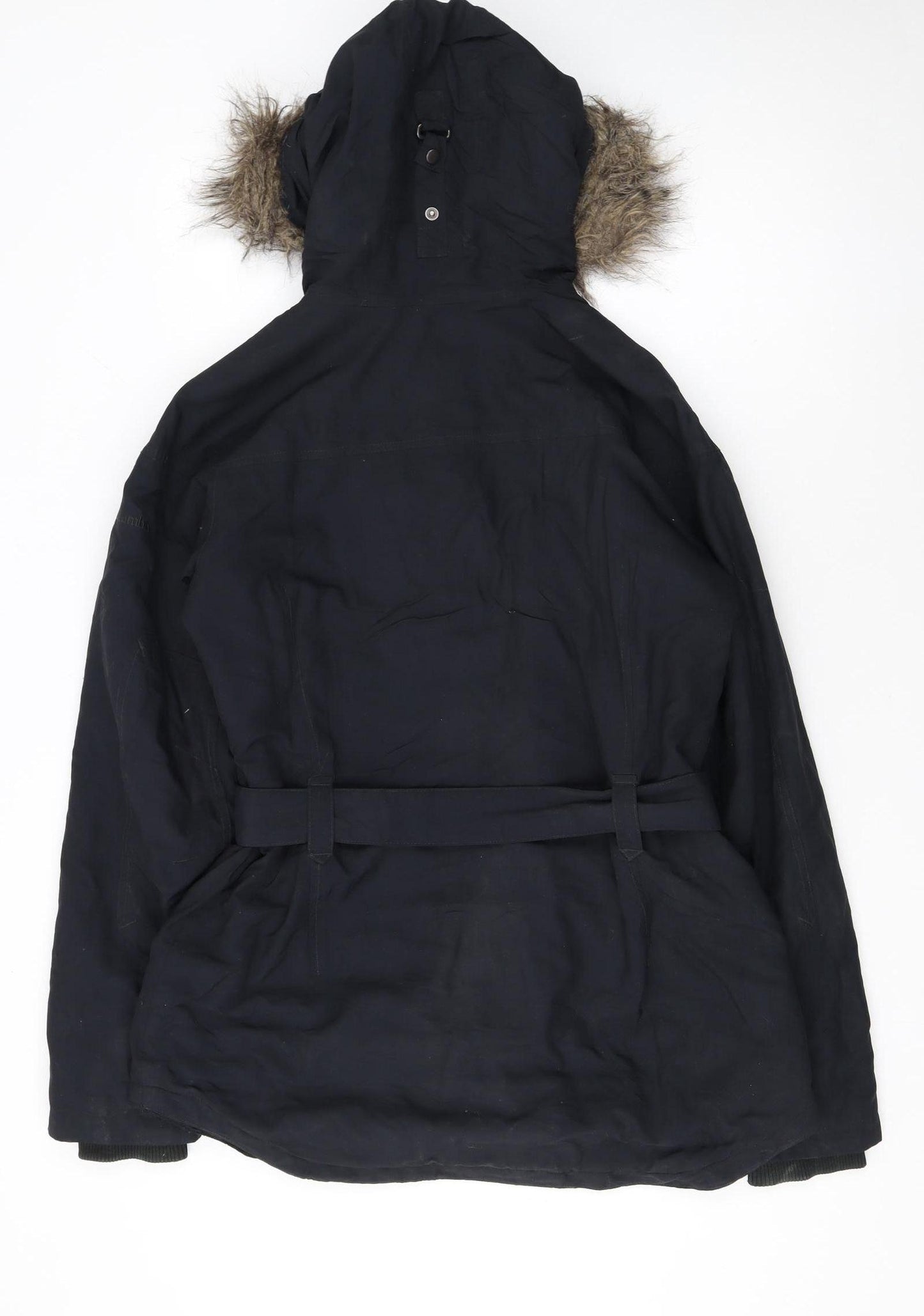 Columbia Womens Black Parka Jacket M Hooded Belted Winter Coat