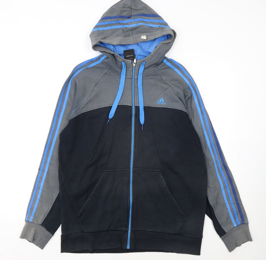 Adidas Mens Grey Full Zip Hoodie Size L Sports Fleece Sweatshirt