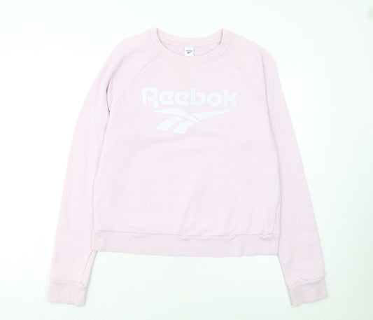 Reebok Womens Pink Crew Neck Pullover Sweatshirt Size M Casual Logo