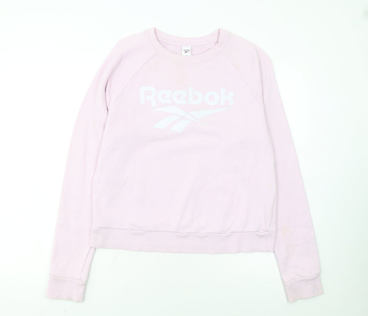 Reebok Womens Pink Crew Neck Pullover Sweatshirt Size M Casual Logo