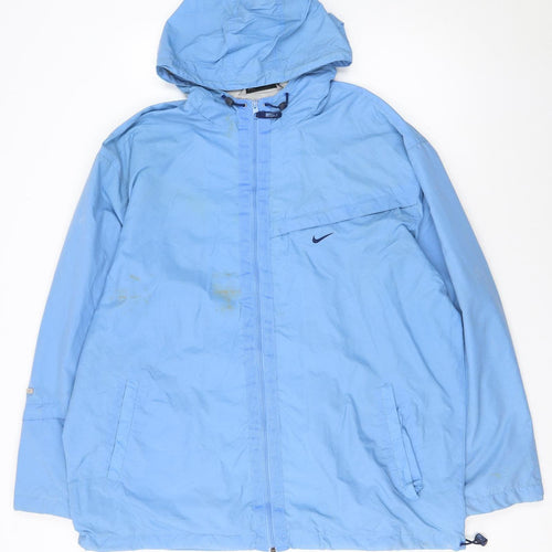 Nike Men's Blue Windbreaker Jacket L Hooded Lightweight